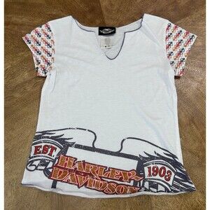 Harley Davidson Womens XS Top Cotton Sleepwear T Shirt Biker White Sparkle Soft